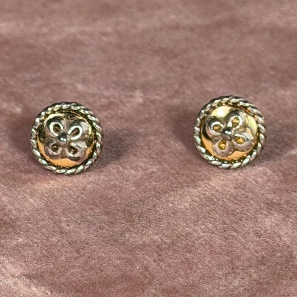 Brighton Two-Tone Filigree Floral Rope Stud Earrings — Classic Silver & Gold